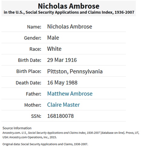 Nicholas Ambrose SSDI