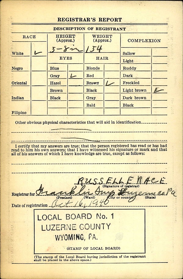 Nicholas Ambrose World War II Draft Registration
