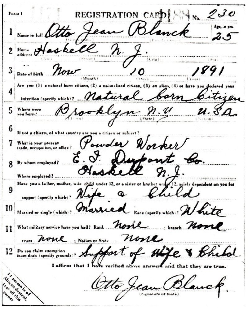 Otto J. Blanck Military Record