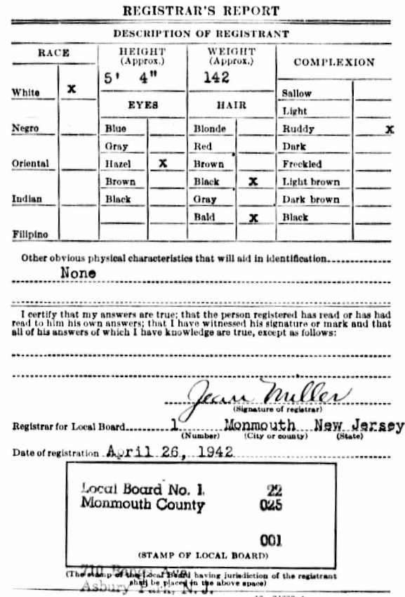 Paolo DiSanto WW2 Draft Registration
