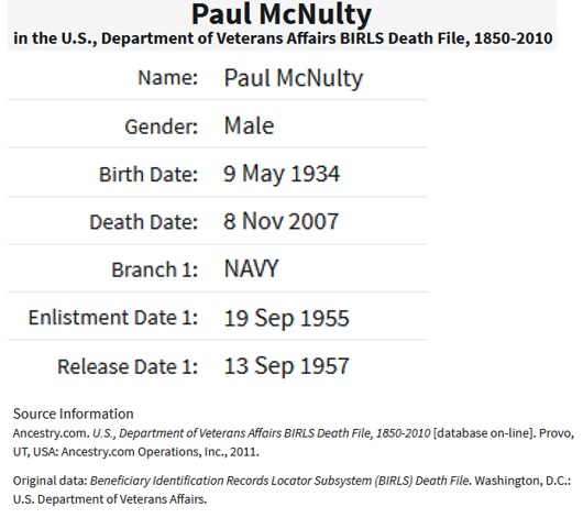 Paul McNulty Military Service Record