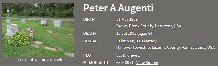 Peter Anthony Augenti Cemetery Record