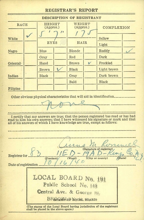 Peter Augenti World War II Draft Registration