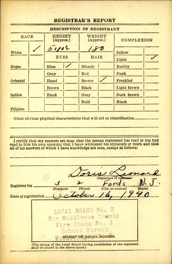 Peter H. Peterson, Sr. WW2 Draft Registration