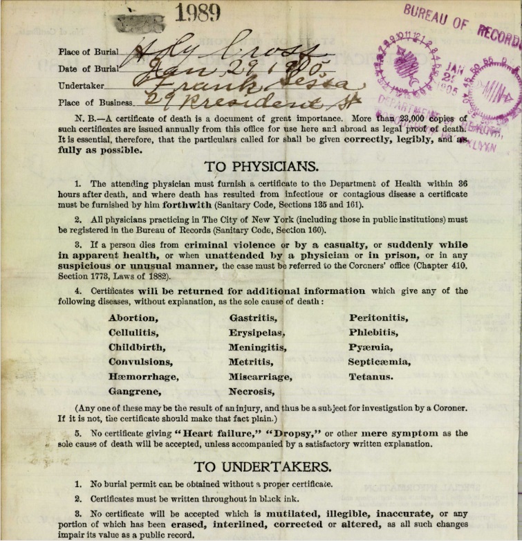 Petronella Lanzaro Death Certificate