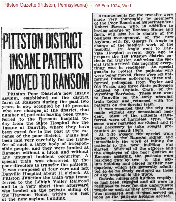 Ransom Insane Asylum 1924