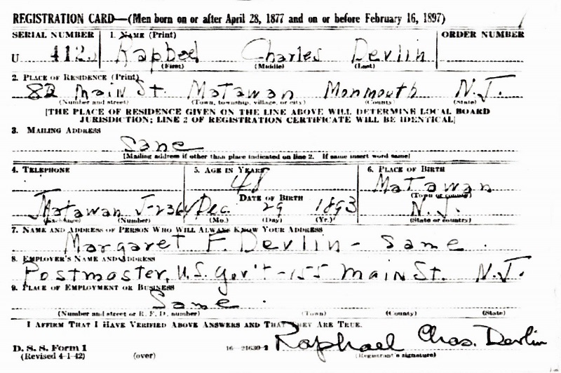 Raphael Charles Devlin Military Record