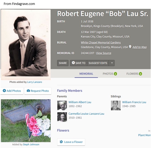 Robert Eugene Lau Cemetery Record