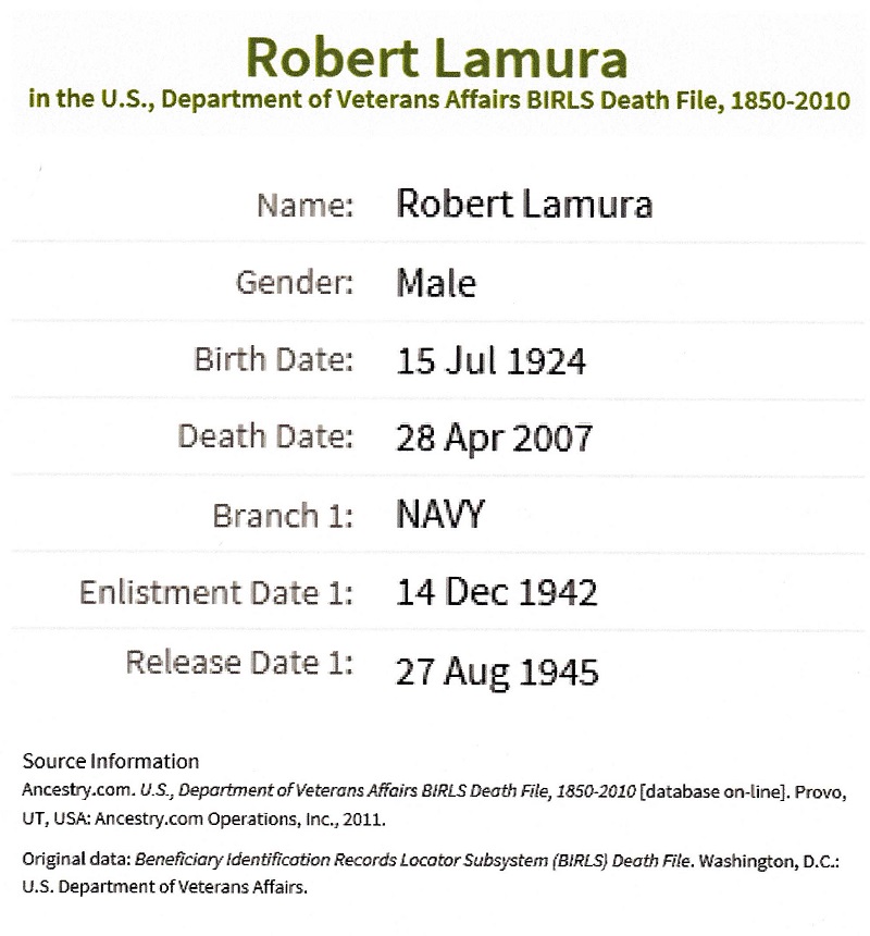 Robert E. LaMura Military Records