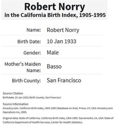 Robert Clement Norry Birth Index