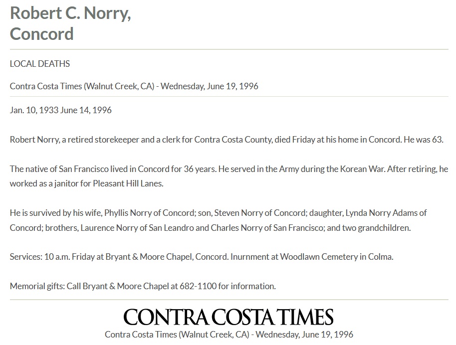 Robert Clement Norry Obituary