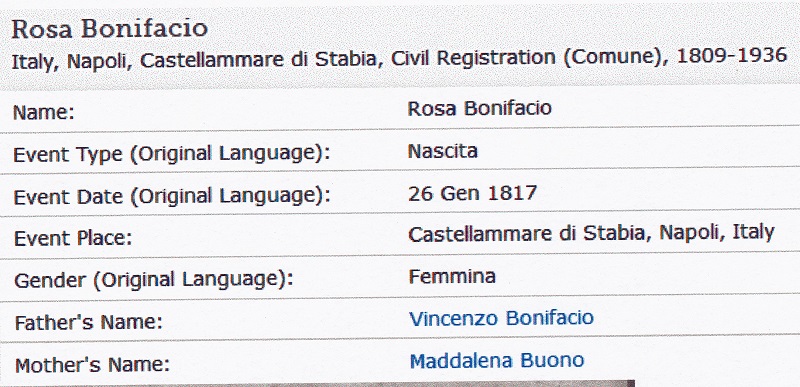 Rosa Bonifacio Birth Record