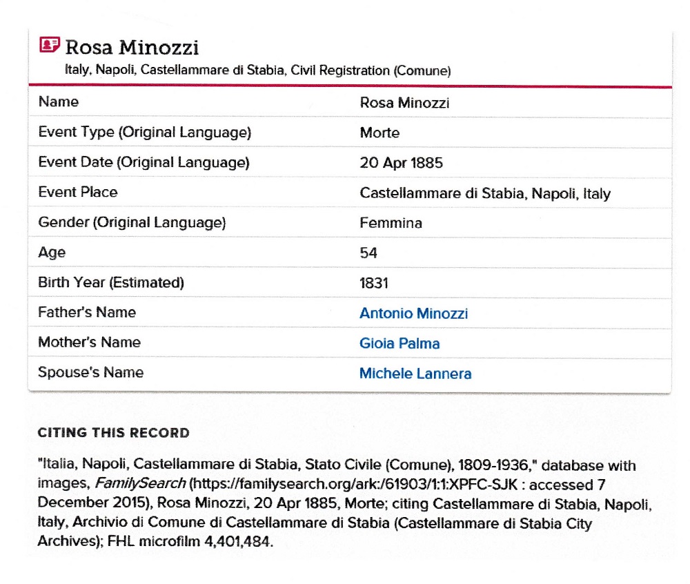 Rosa Minozzi LaMura Death Record