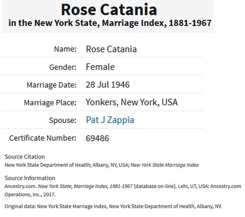 Rose Catania's Marriage Record
