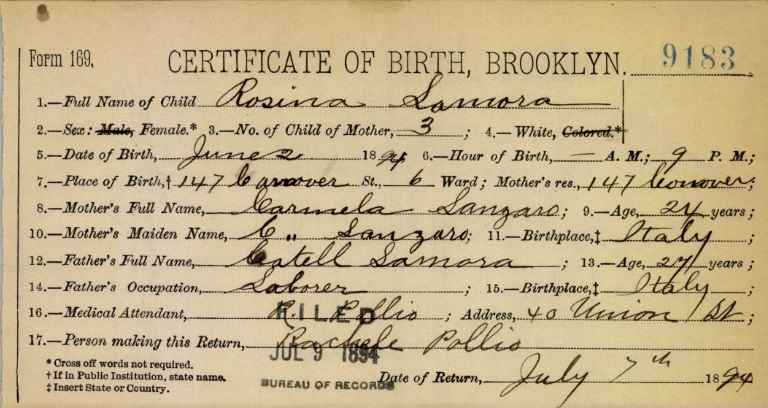 Rosie LaMura Birth Certificate