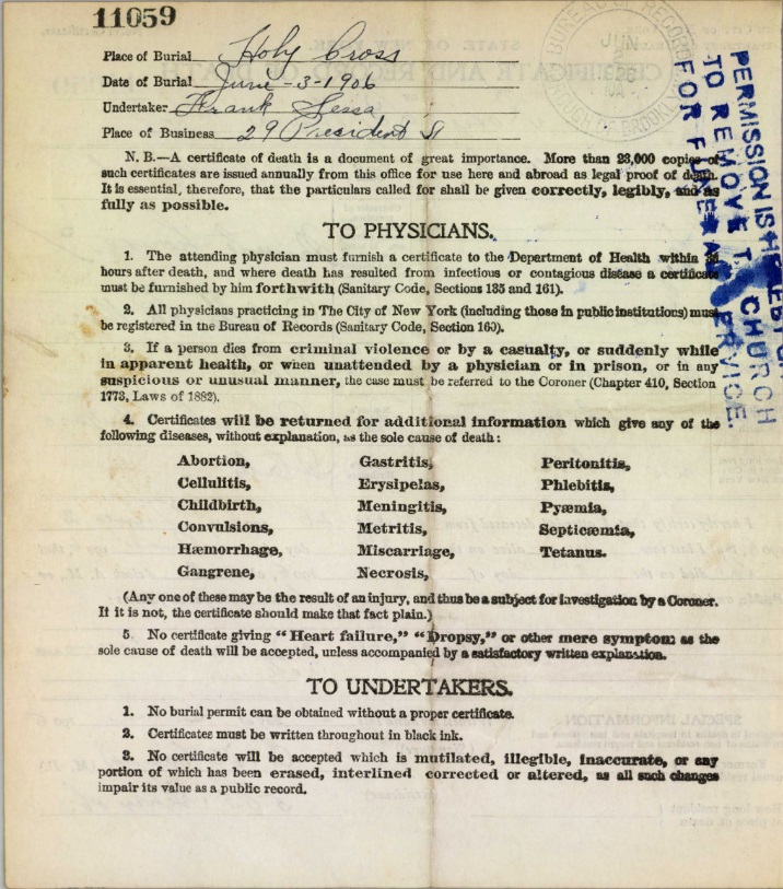 Rose LaMura Death Certificate