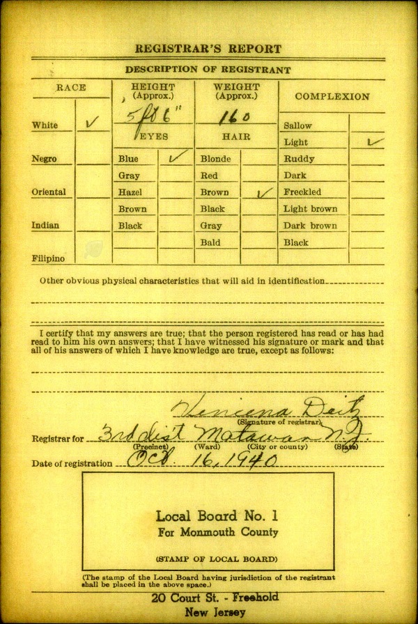 Jonathan Dayton Winans WW2 Draft Registration