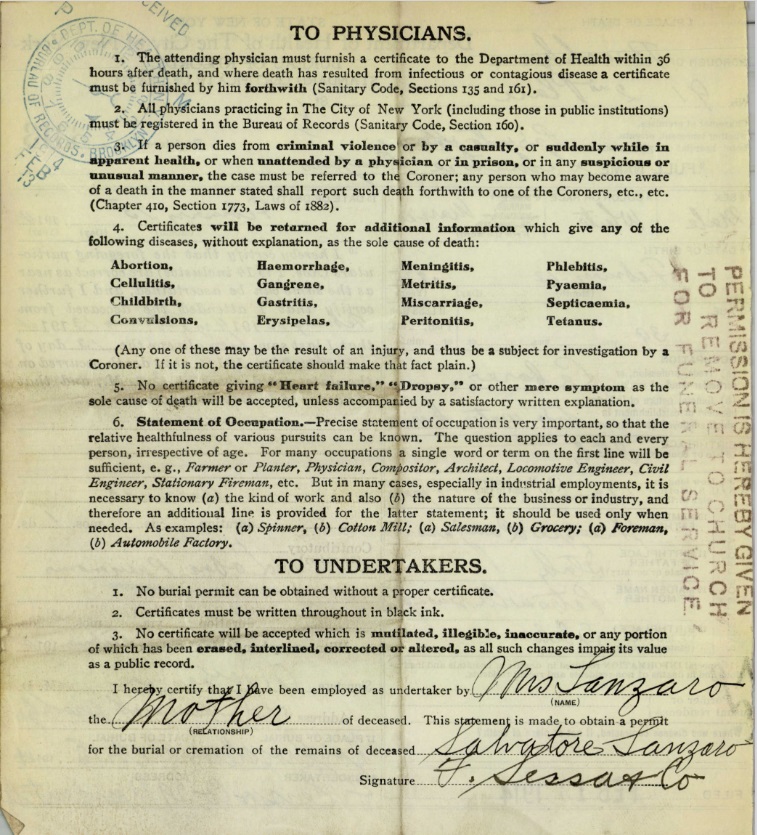 Salvatore Lanzaro death Certificate