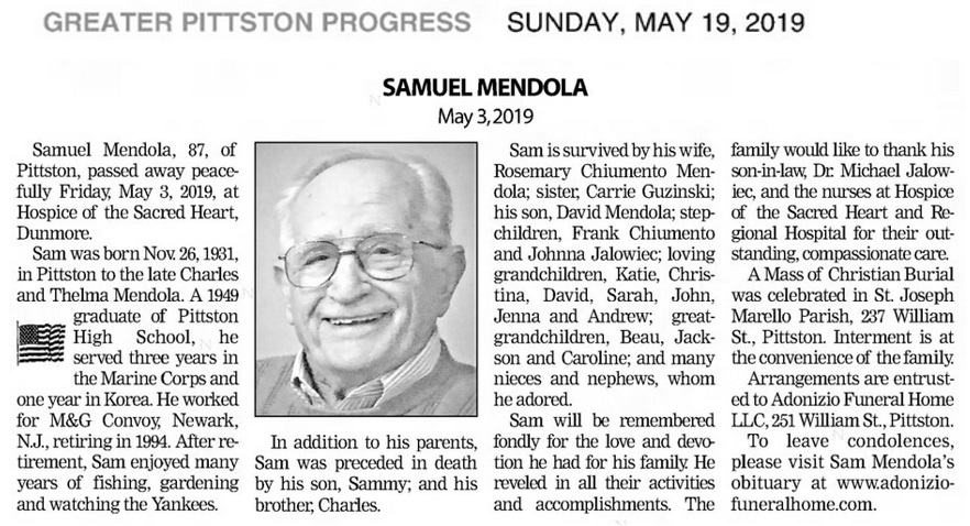 Sam Mendola Obituary