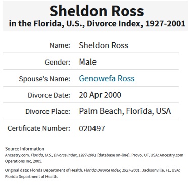 Sheldon Ross and Genowefa Moniuszko Divorce Record