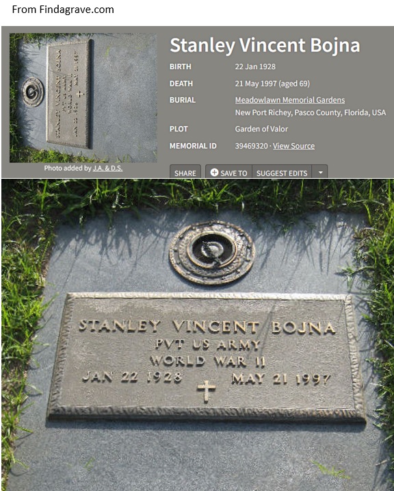 Stanley Vincent Bojna Cemetery Record