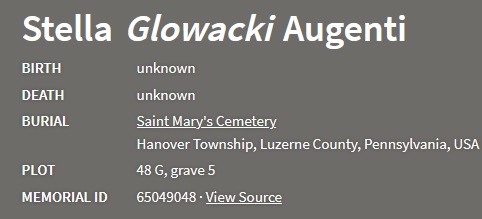 Stella Glowacki Augenti Cemetery Record