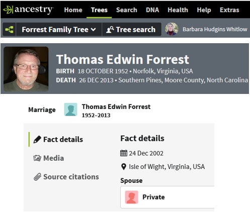 Thomas Edwin Forrest and Third Marriage