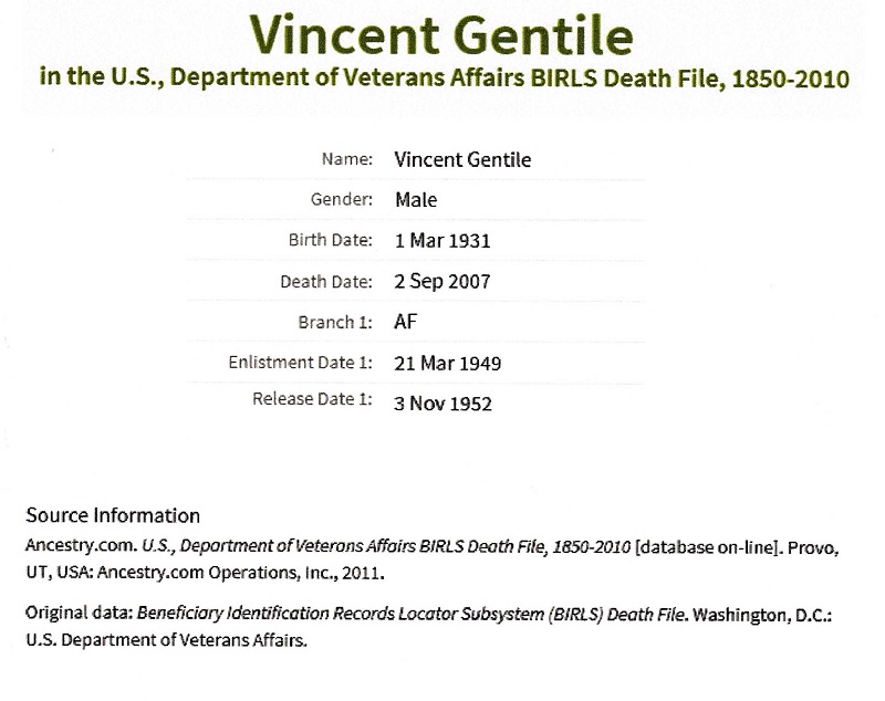 Vincent Gentile Military Record