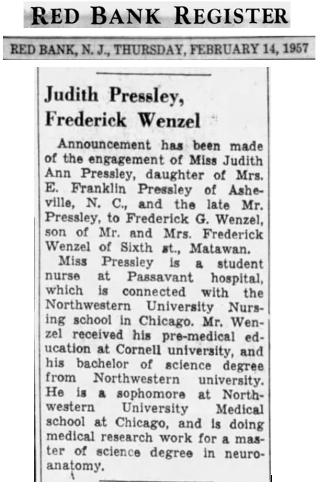 Frederick Wenzel Jr, and Judith Ann Pressley Marriage