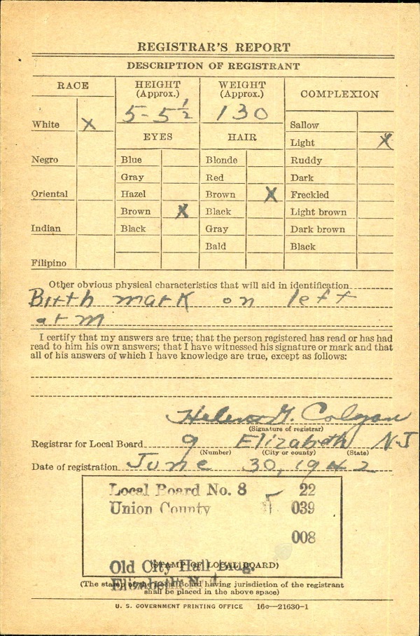 William C. Evans World War II Draft Registration