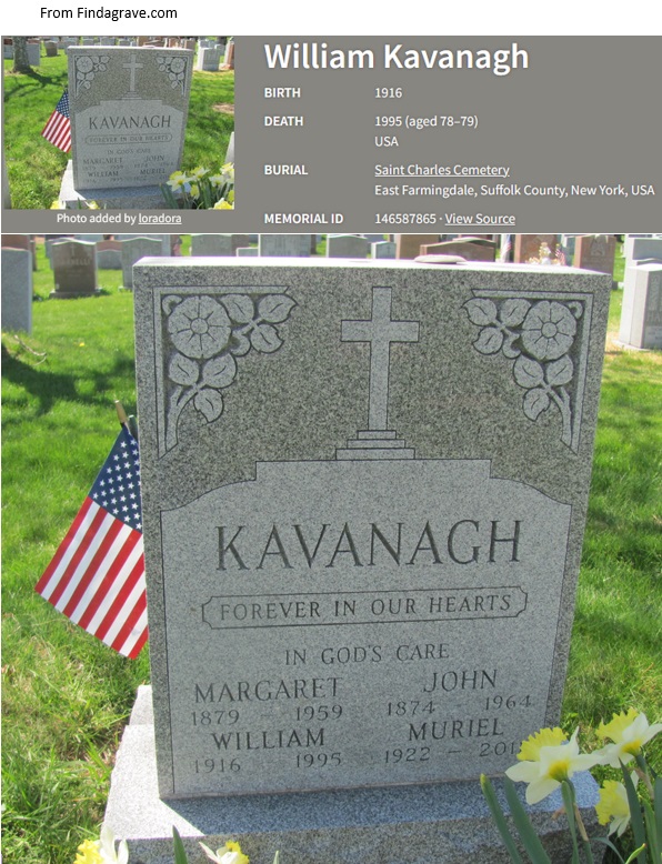 William P. Kavanagh Cemetery Record