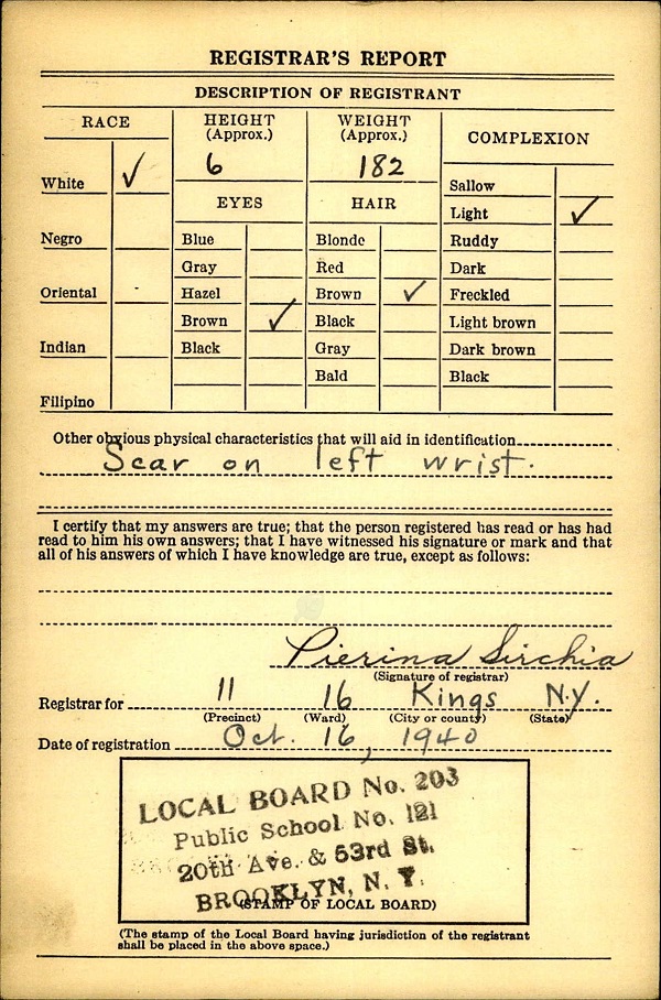 William P. Kavanagh WW2 Draft Registration