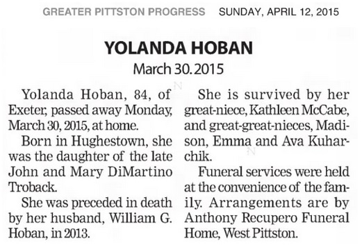Yolanda Troback Hoban Obituary