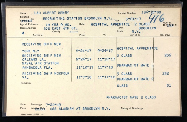 Albert H. Lau Military Record