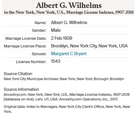 Albert G. Wilhelms Marriage Record