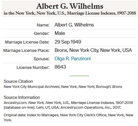 Albert G. Wilhelms Marriage Record