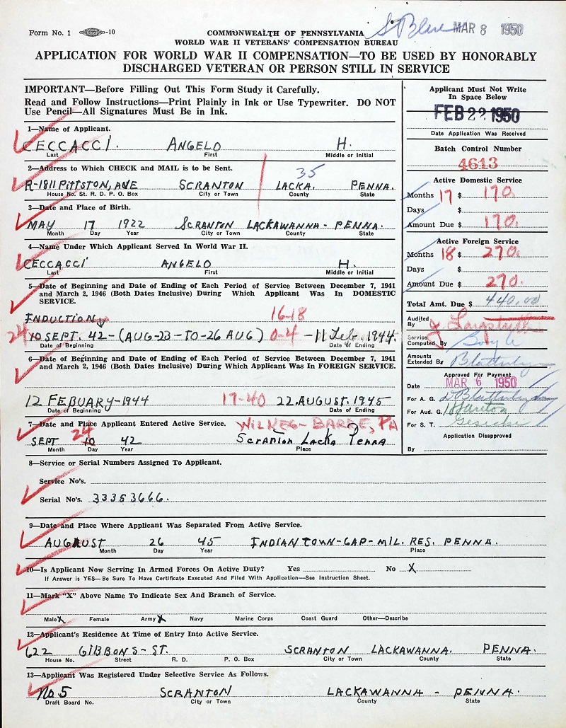 Angelo Ceccacci Military Record