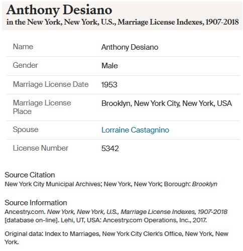 Antony J. Desiano Marriage Record