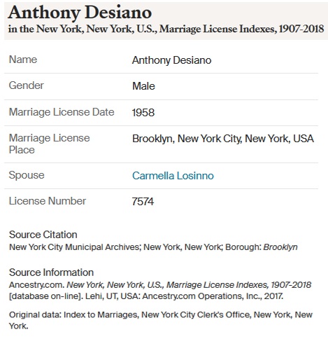 Antony J. Desiano Marriage Record