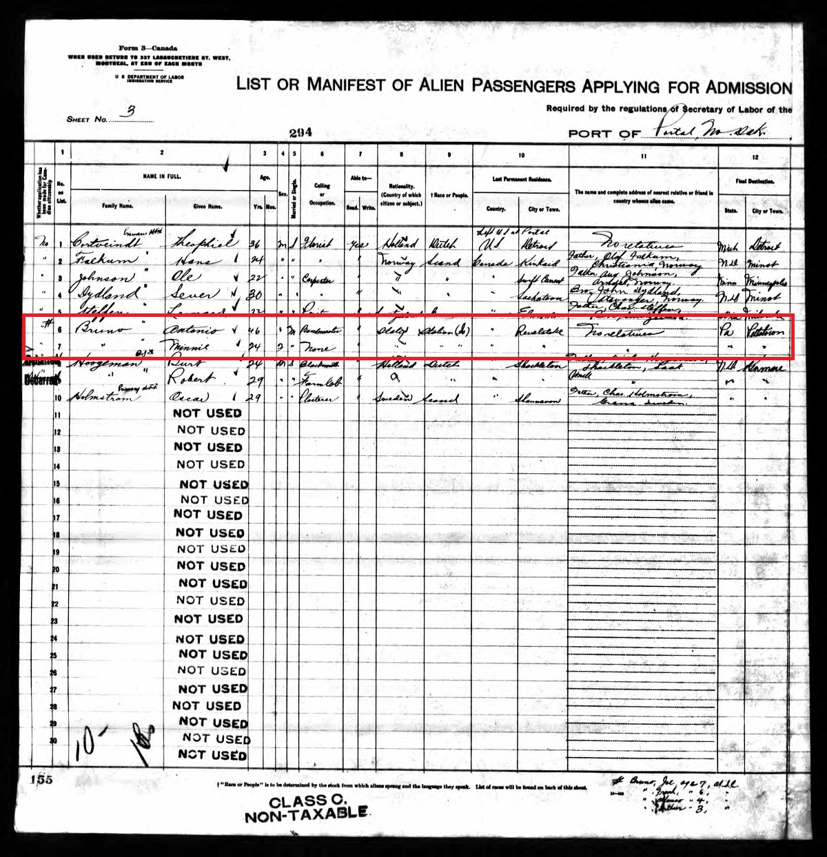 Anthony Bruno Immigration Record