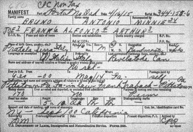 Anthony Bruno Immigration Record