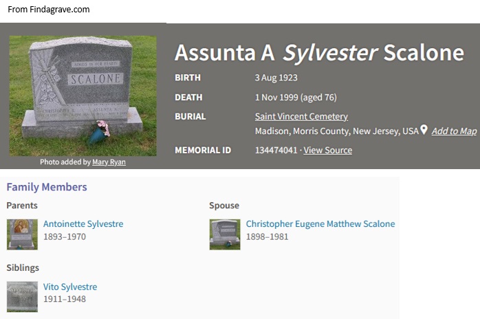 Assunta Sylvestre Scalone Death Record