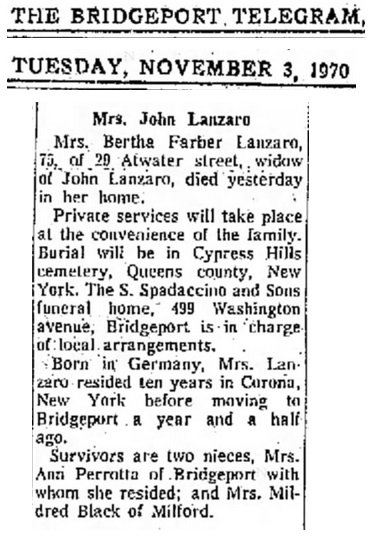 Bertha Farber Lanzaro Obituary