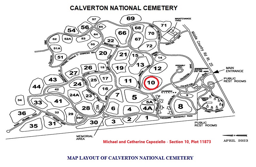 Michael and Catherine Capoziello Grave Map at Calverton National Cemetery