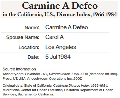 Carmine (Sonny) DeFeo Divorce 2