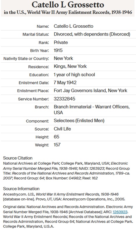 Catello Grosseto WW2 Military Service Record
