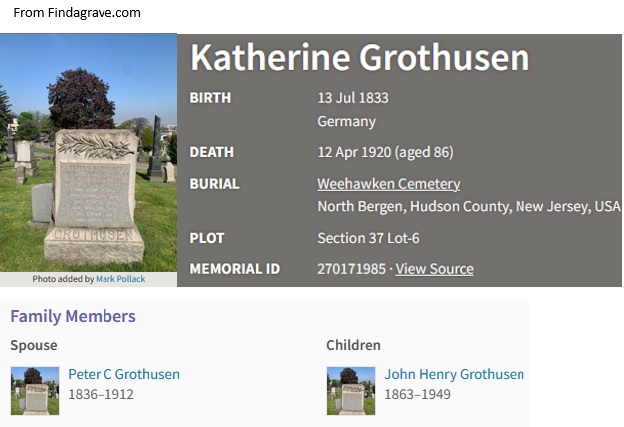 Catherine Grothusen Cemetery Record