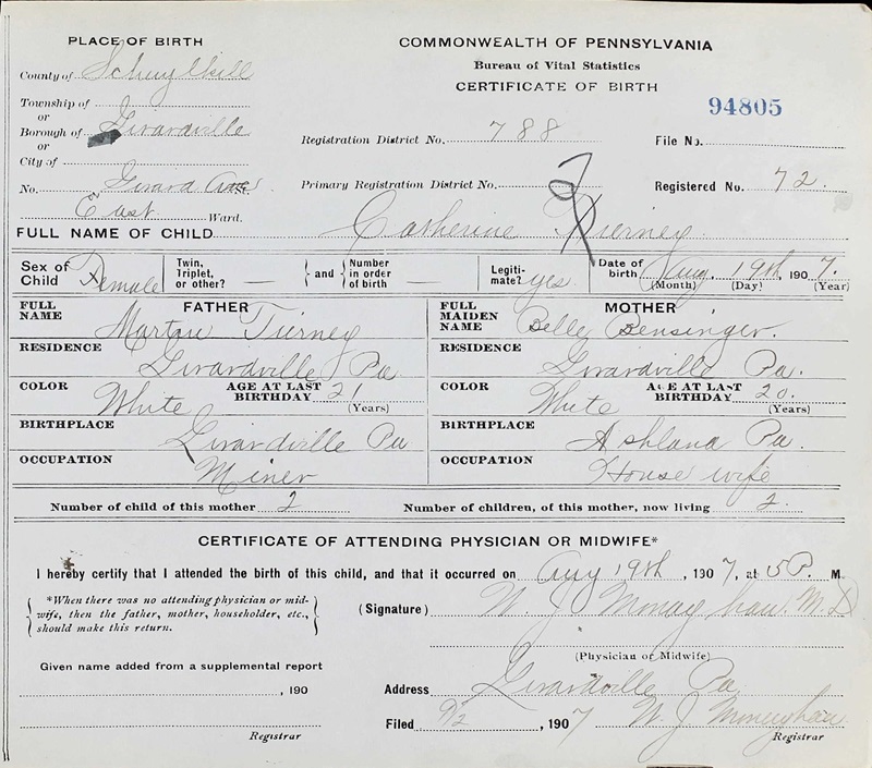 Catherine Tierney Birth Certificate