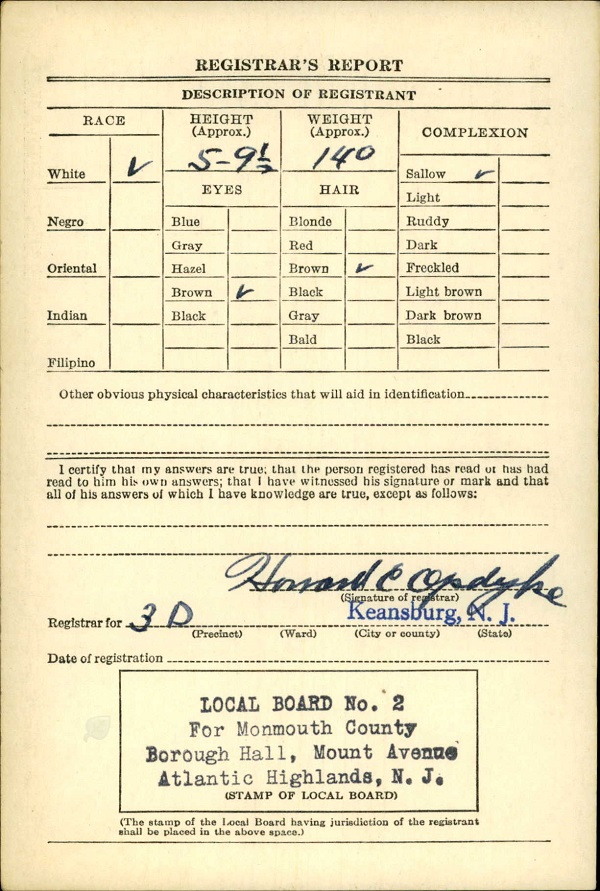 Charles Grothusen WW2 Draft Registration