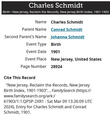 Charles Schmidt Birth